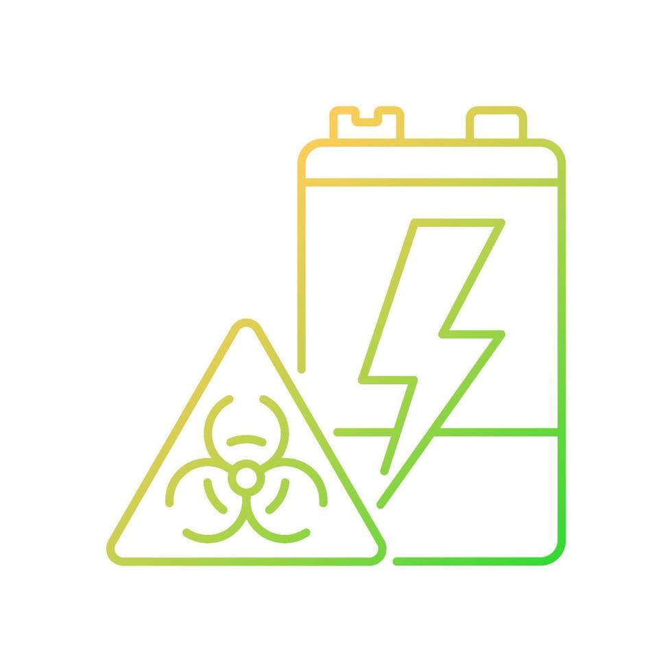 Battery toxicity gradient linear vector icon. Soil and water pollution. Accumulator hazardous chemicals leak. Thin line color symbol. Modern style pictogram. Vector isolated outline drawing