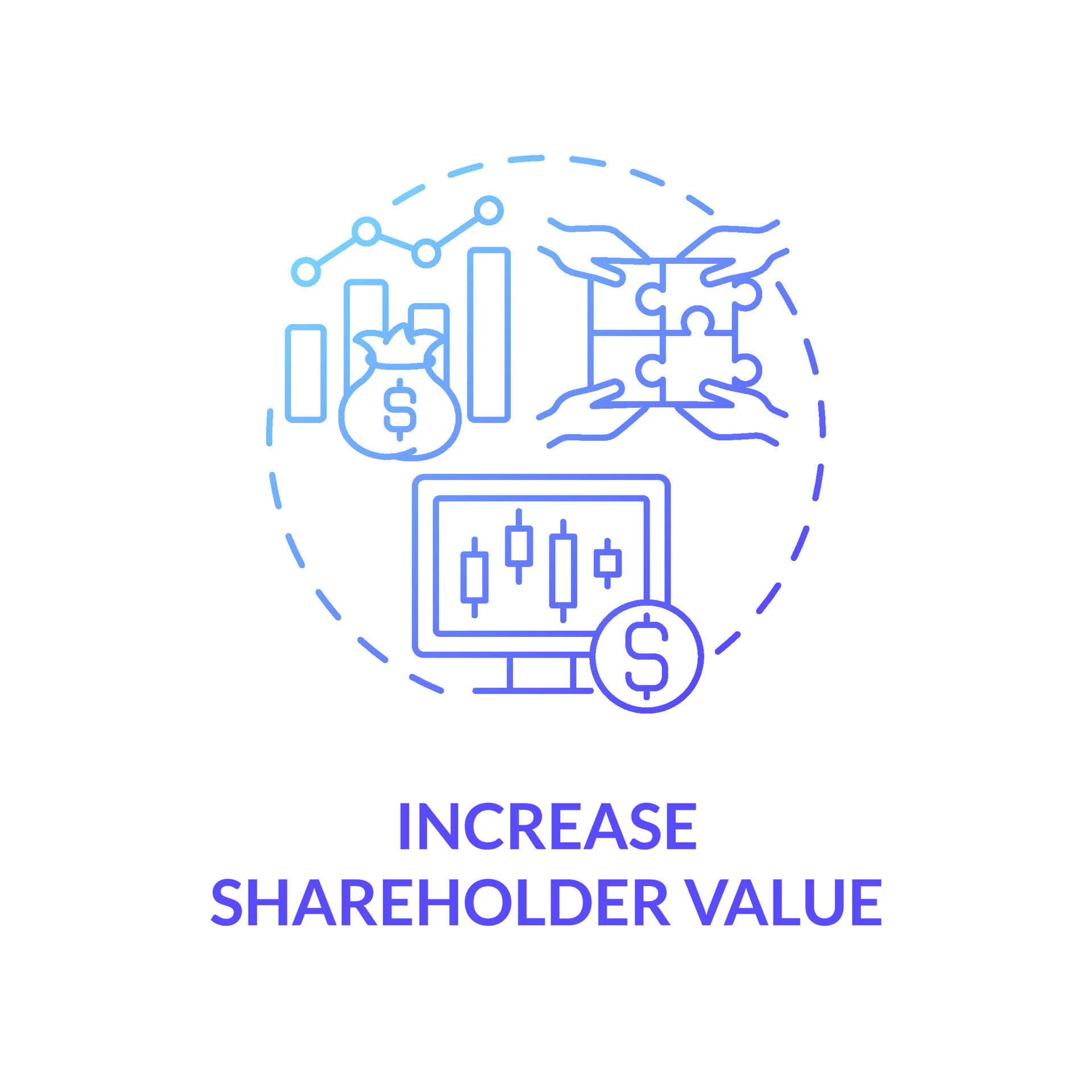 Increase shareholder value blue gradient concept icon. Business