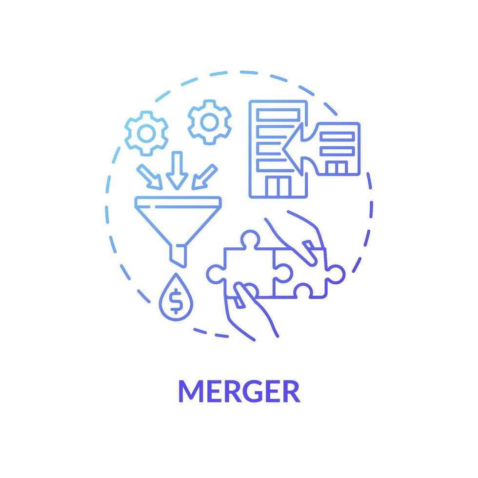 Merger blue gradient concept icon. External expansion abstract idea thin line illustration. Fusion of two companies into one. Business alliance. Vector isolated outline color drawing