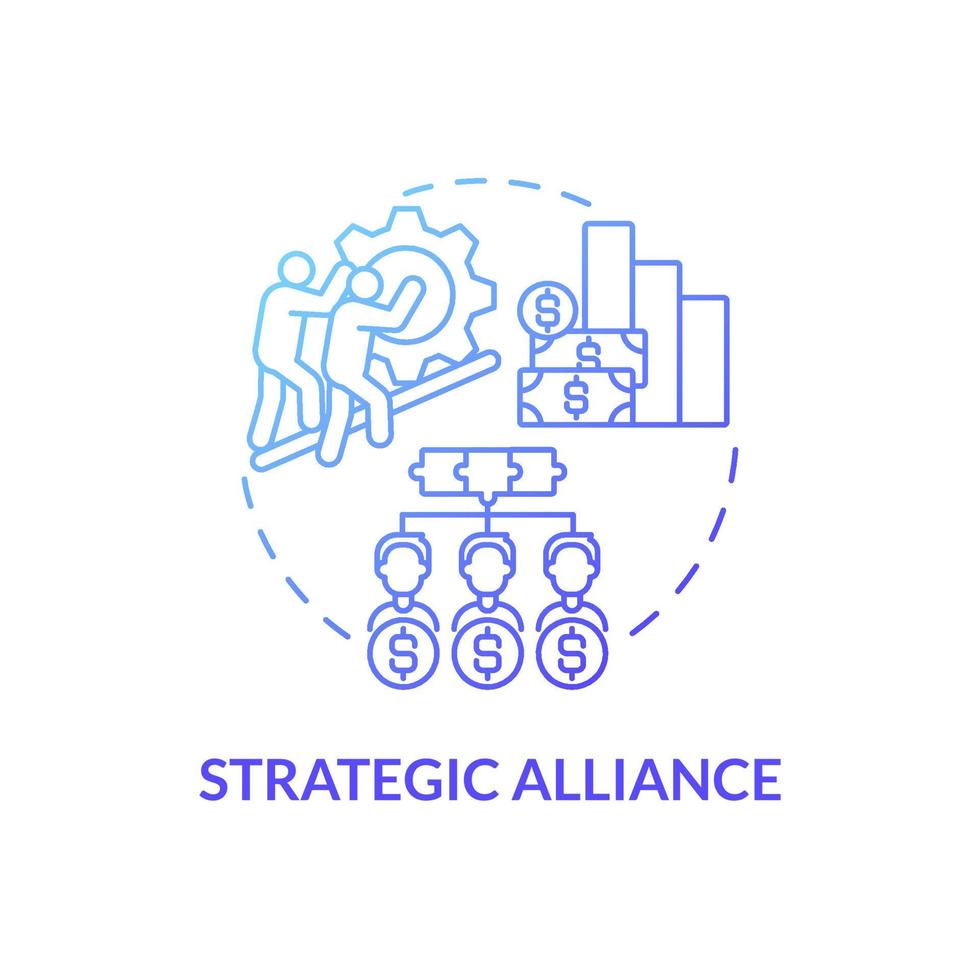 Strategic alliance blue gradient concept icon. External expansion abstract idea thin line illustration. Companies cooperation, partnership. Joint project. Vector isolated outline color drawing