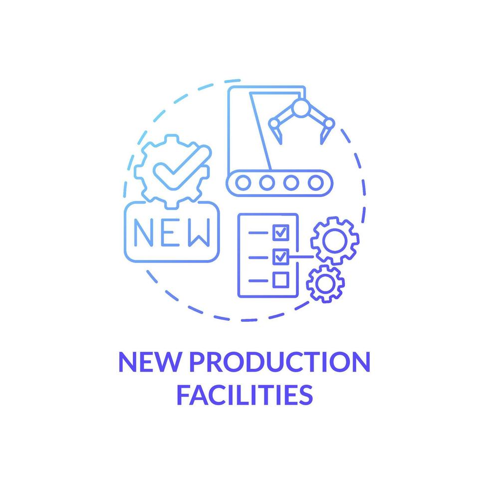 New production facilities blue gradient concept icon. Business growth abstract idea thin line illustration. Renewed equipment. Manufacturing automation. Vector isolated outline color drawing