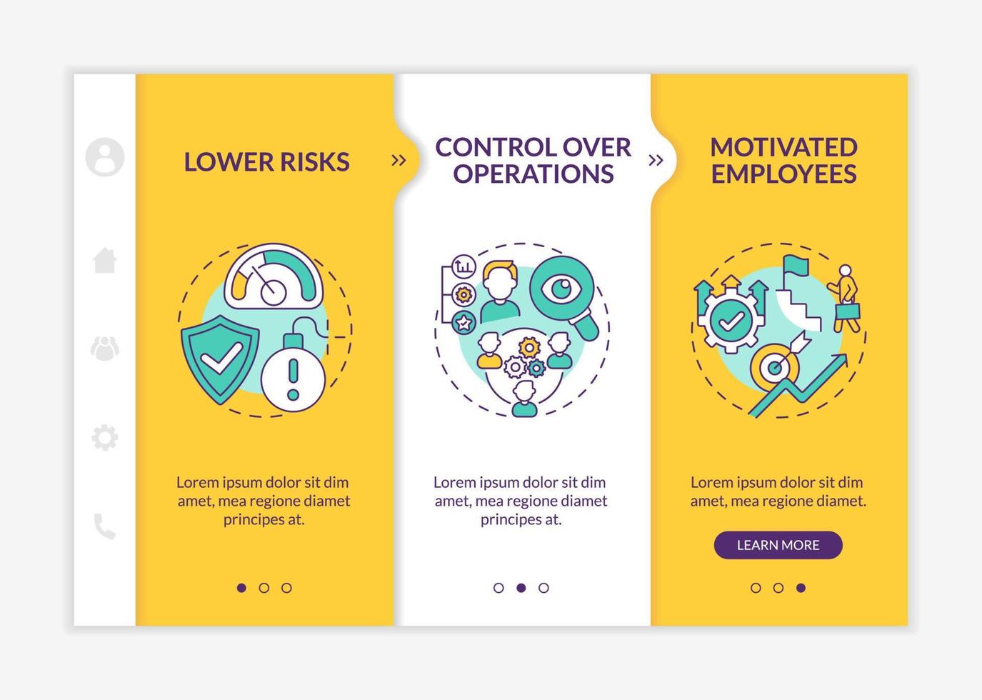 Internal growth advantages onboarding vector template. Responsive mobile website with icons. Web page walkthrough 3 step screens. Company growth color concept with linear illustrations