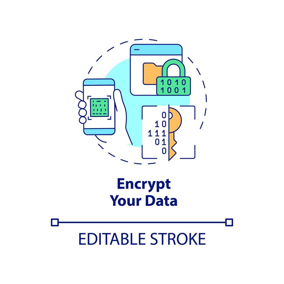 Data encryption concept icon. Personal information protection online abstract idea thin line illustration. Safe internet surfing. Vector isolated outline color drawing. Editable stroke