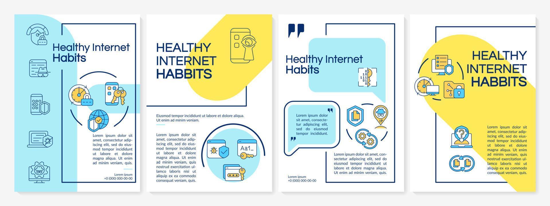 Safe internet searching habits tips brochure template. Flyer, booklet, leaflet print, cover design with linear icons. Vector layouts for presentation, annual reports, advertisement pages