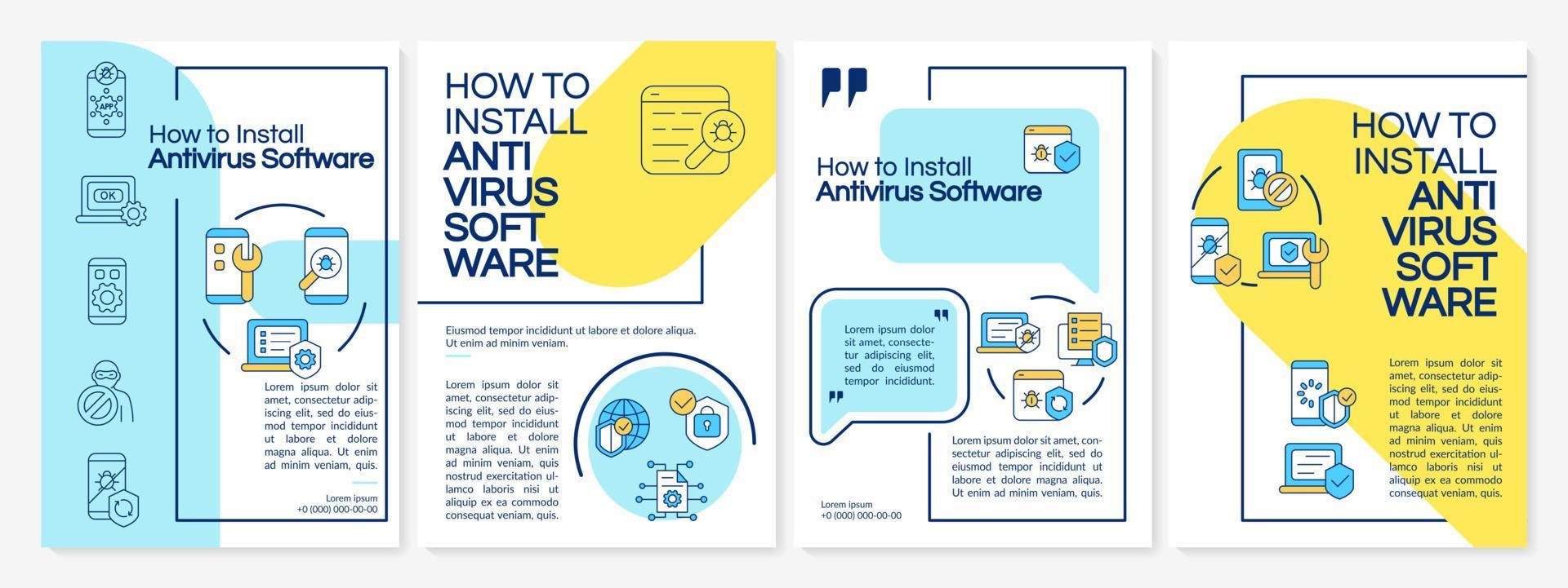 Antivirus program installation tips brochure template. Flyer, booklet, leaflet print, cover design with linear icons. Vector layouts for presentation, annual reports, advertisement pages