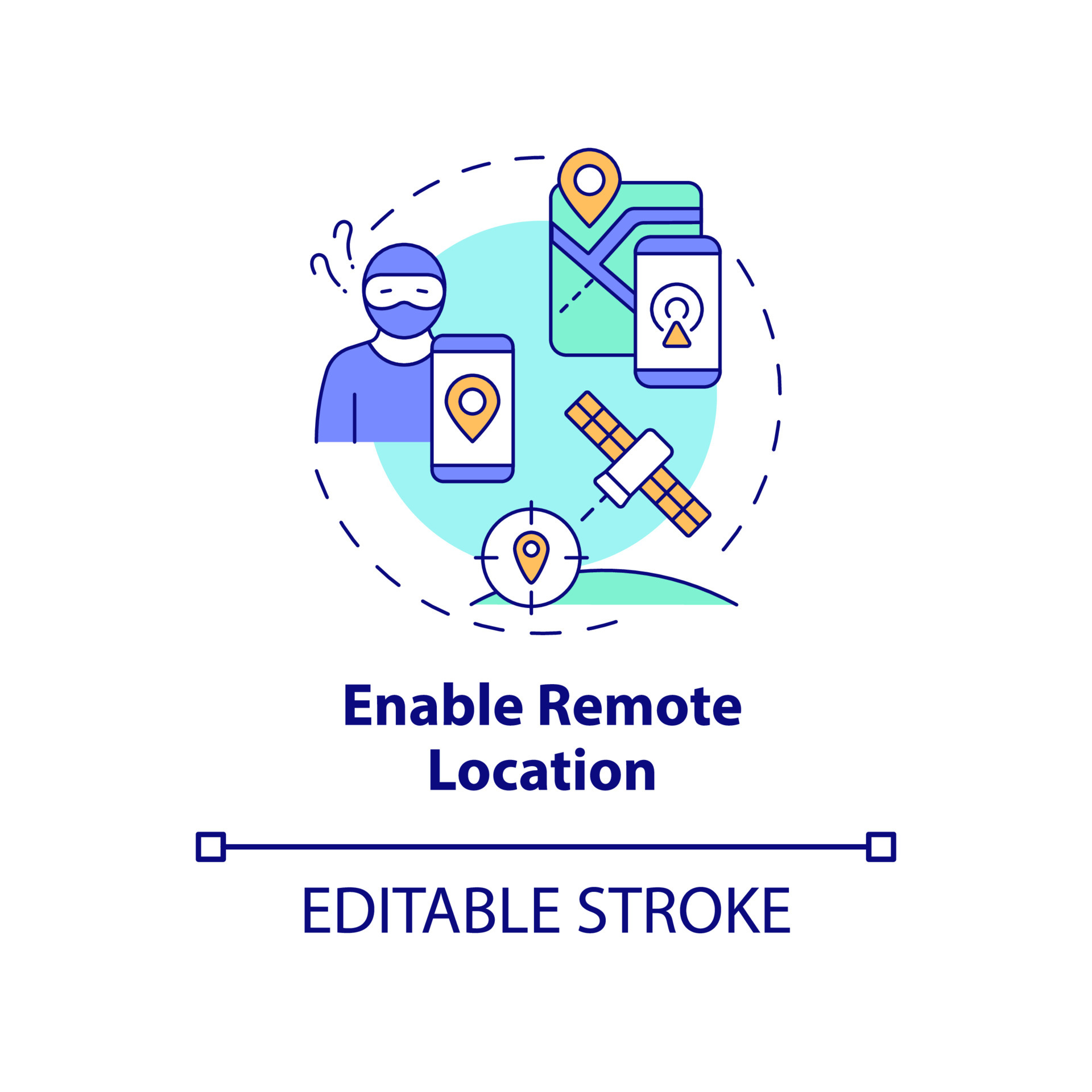 Remote location enabling concept icon. Tracking stolen device and wipe private information