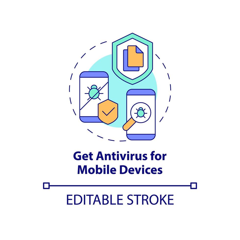 Antivirus for mobile devices concept icon. Personal information protection abstract idea thin line illustration. Privacy online save. Vector isolated outline color drawing. Editable stroke
