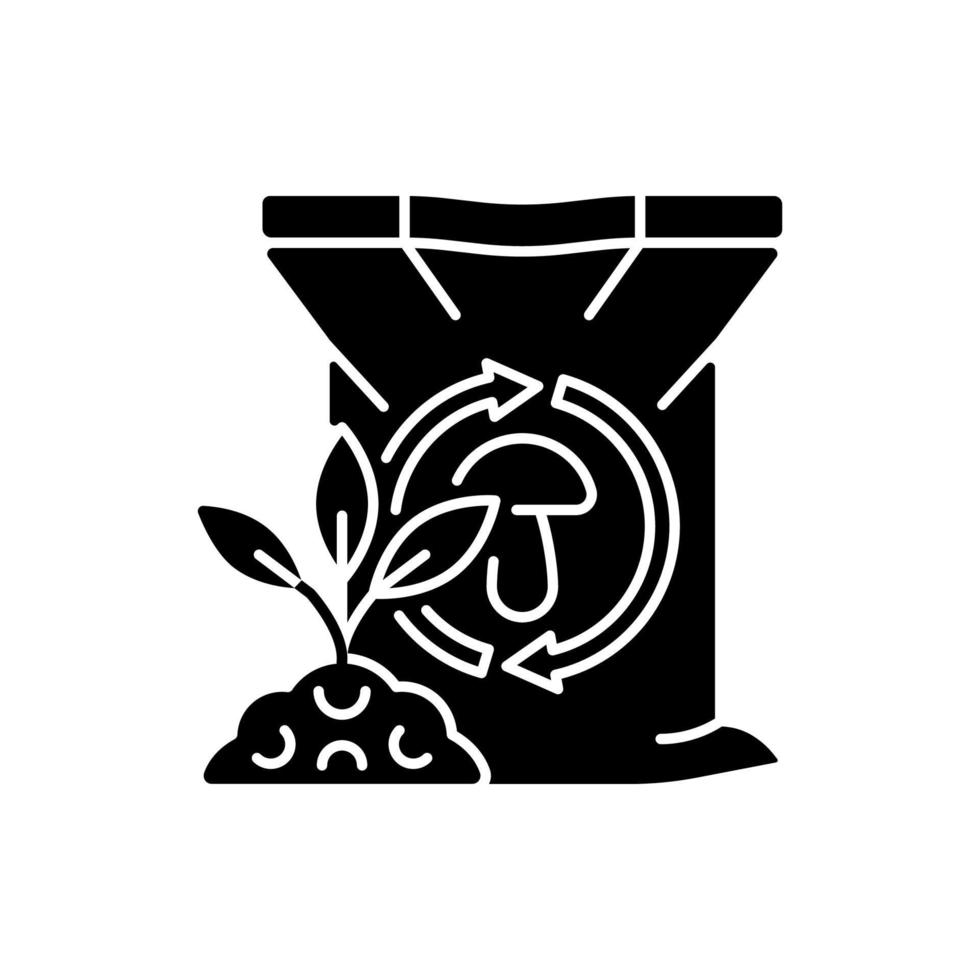 Mushroom manure black glyph icon. Organic supplement for plants and soil. Natural substrate. Compost additive. Ground feeding. Silhouette symbol on white space. Vector isolated illustration
