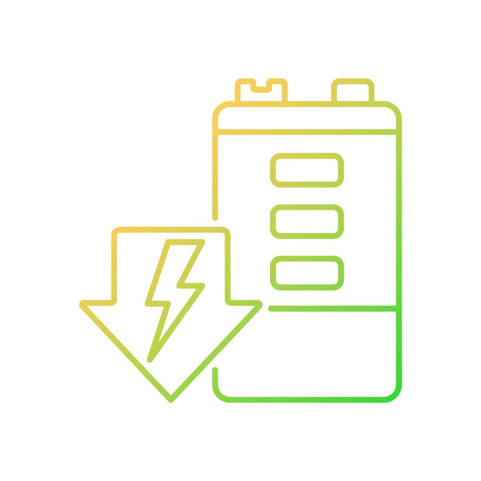 Battery discharging gradient linear vector icon. Self-discharge. Energy draining. Durability deterioration. Thin line color symbol. Modern style pictogram. Vector isolated outline drawing