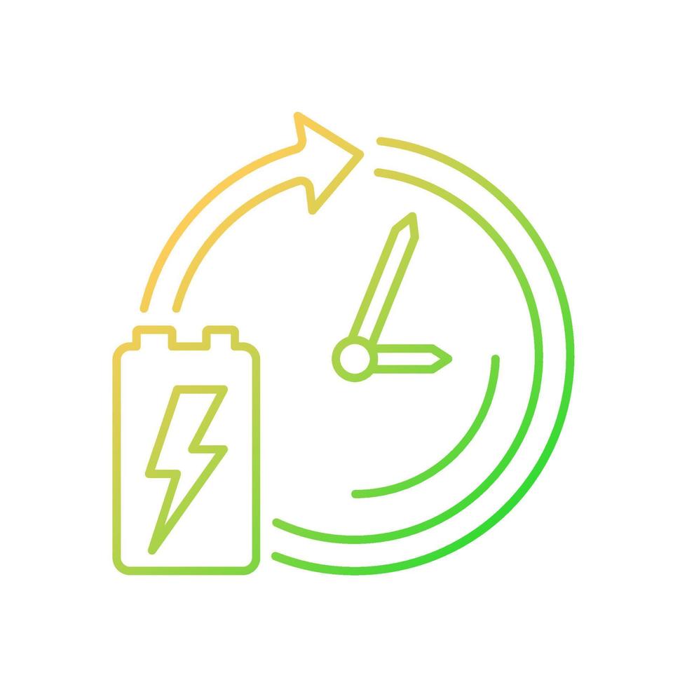 icono de vector lineal de gradiente de vida útil de la batería. vida útil y durabilidad del acumulador. período de trabajo de la celda de energía. símbolo de color de línea delgada. pictograma de estilo moderno. dibujo de contorno aislado vectorial