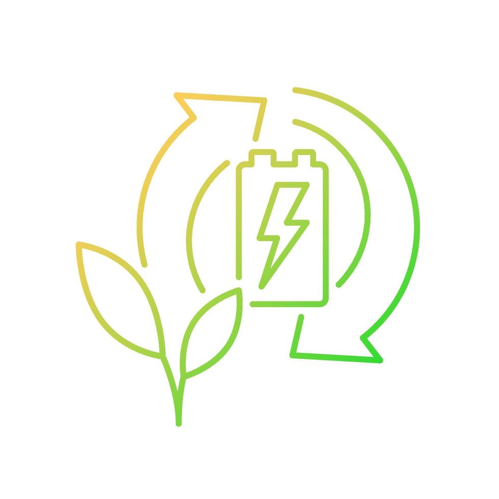 Eco battery recycling gradient linear vector icon. Prevent hazardous waste landfill. Recharge used accumulator. Thin line color symbol. Modern style pictogram. Vector isolated outline drawing