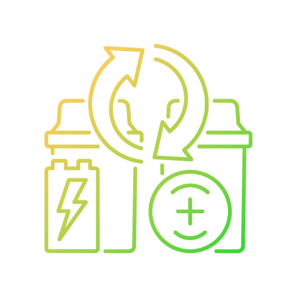 Battery recycling station gradient linear vector icon. E-waste processing point. Old accumulator resource reuse. Thin line color symbol. Modern style pictogram. Vector isolated outline drawing