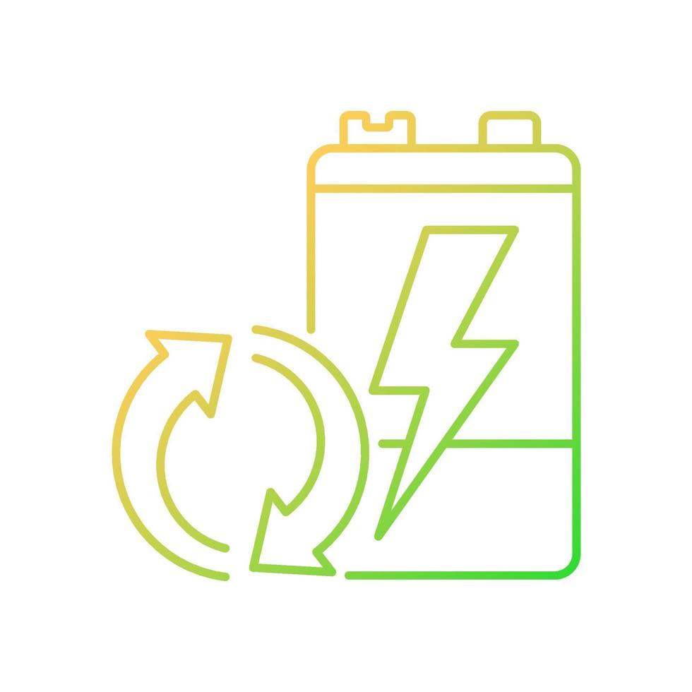 Recyclable battery gradient linear vector icon. Reuse old accumulators. Valuable materials recovery. Thin line color symbol. Modern style pictogram. Vector isolated outline drawing