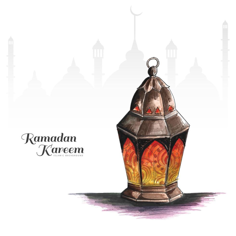 Hand draw arabic lamps ramadan kareem greeting card background vector