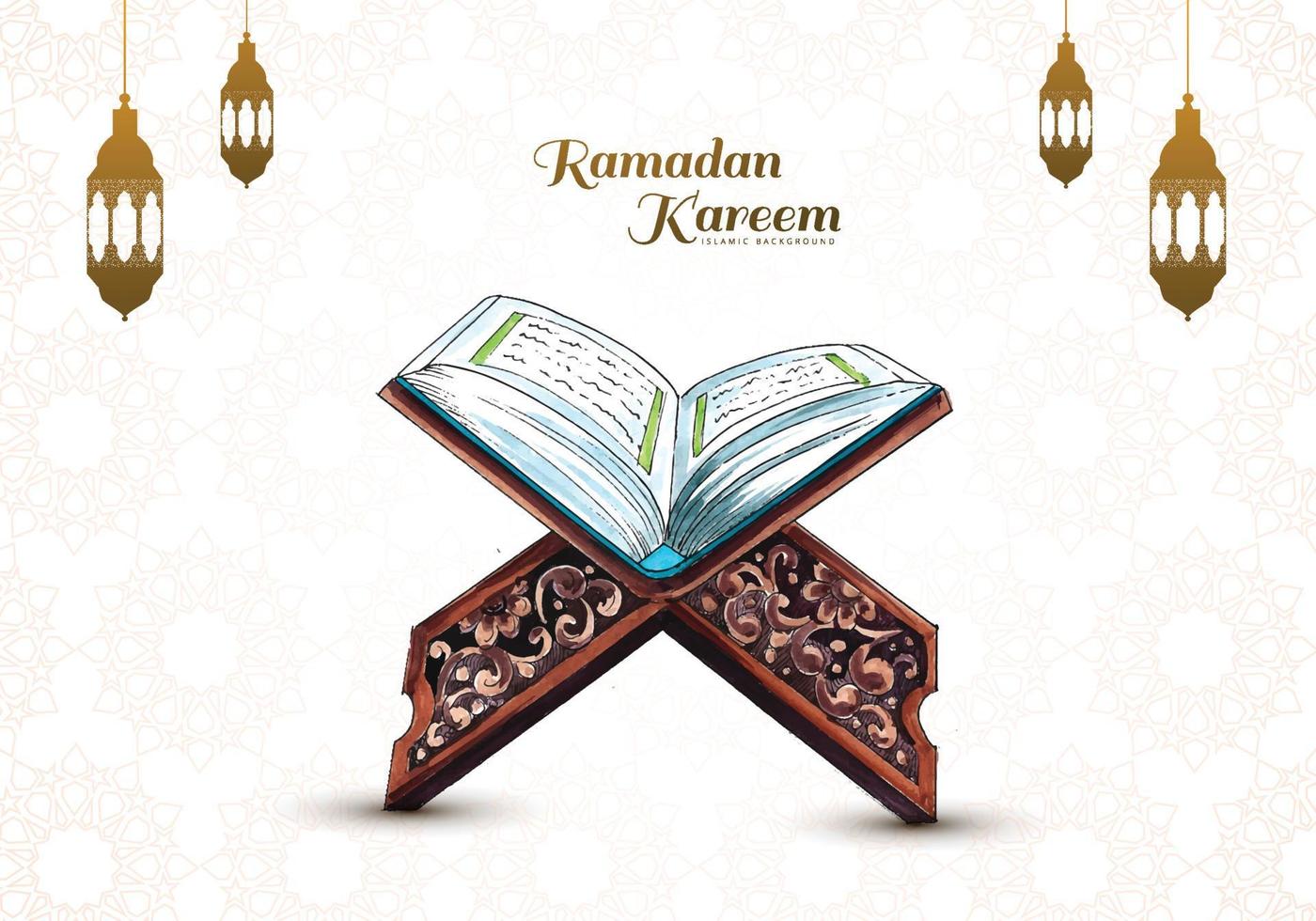 hermoso ramadán kareem libro sagrado del corán para el fondo de vacaciones musulmanas vector