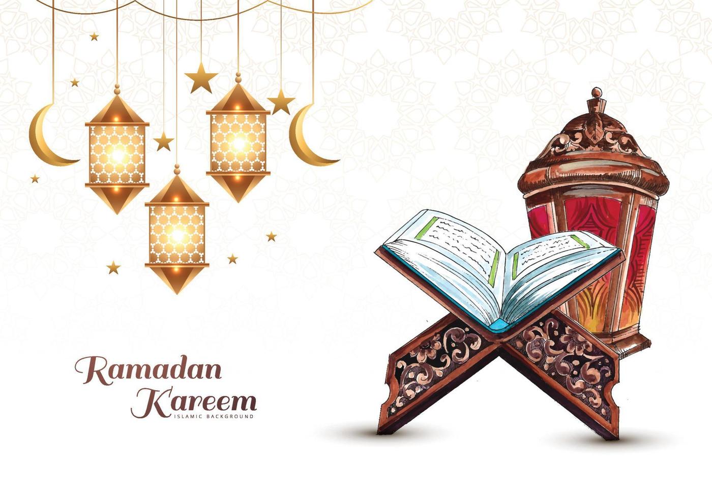 hermoso ramadán kareem libro sagrado del corán para el fondo de vacaciones musulmanas vector