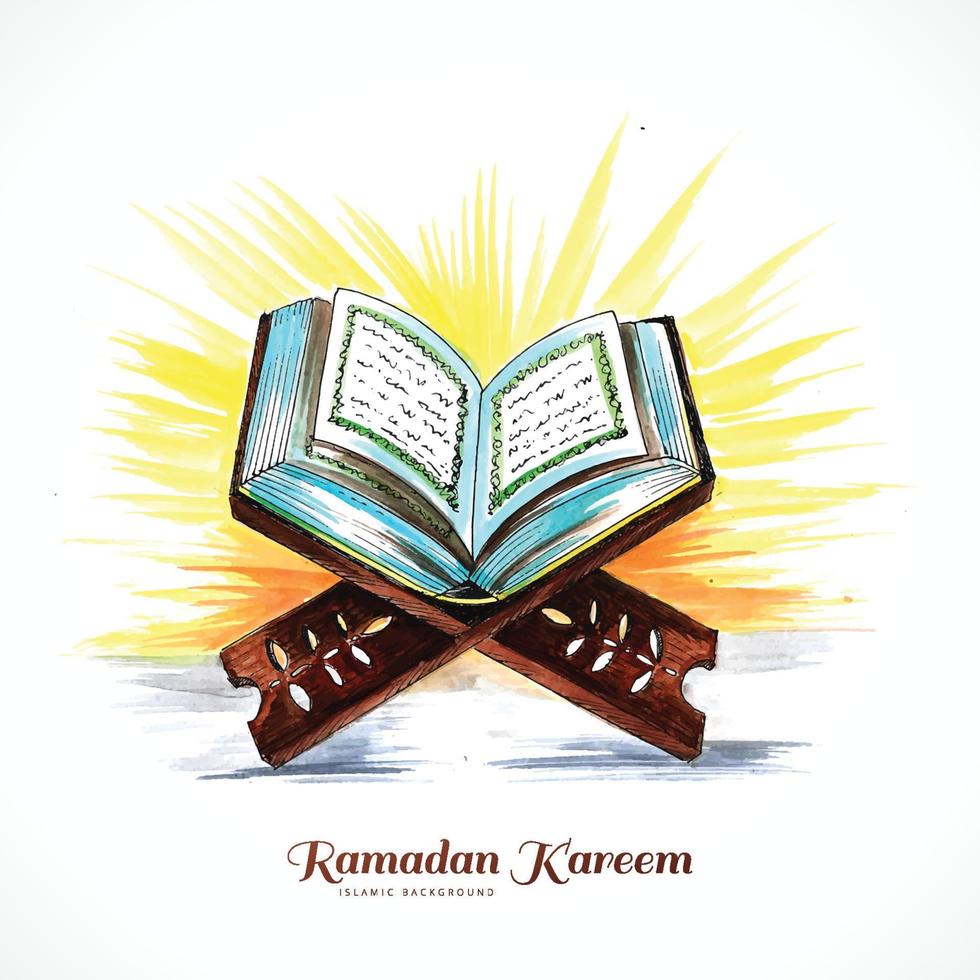 libro sagrado del corán en el stand ramadan kareem background vector