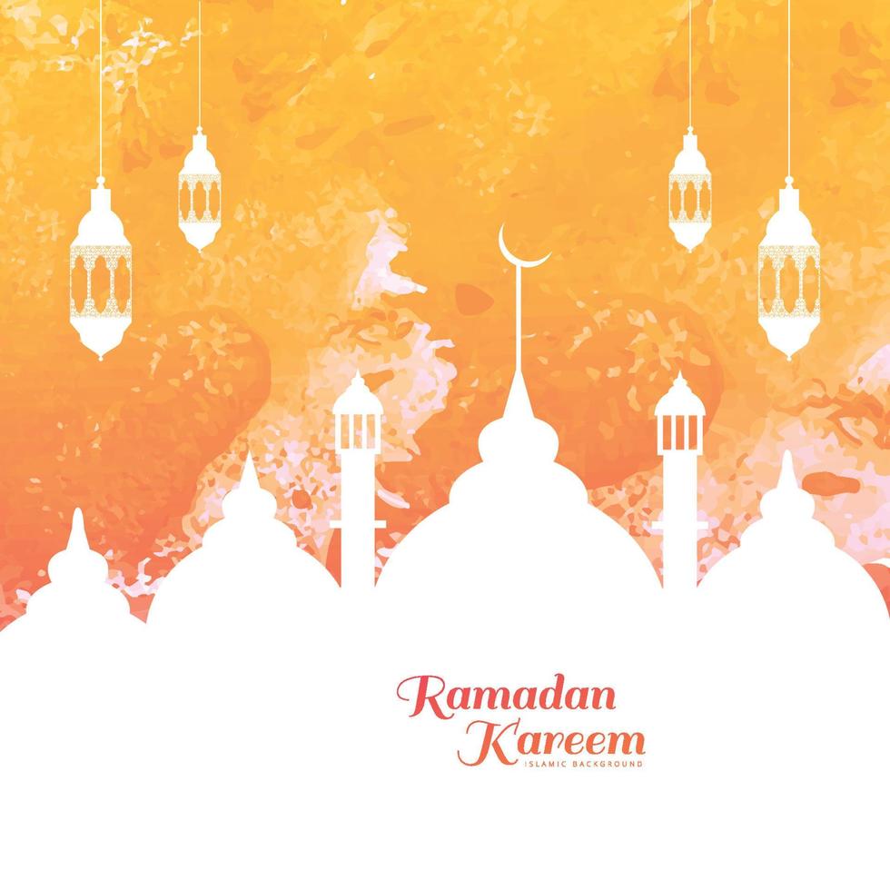 Islamic mosque watercolor texture with lamps ramadan kareem background vector