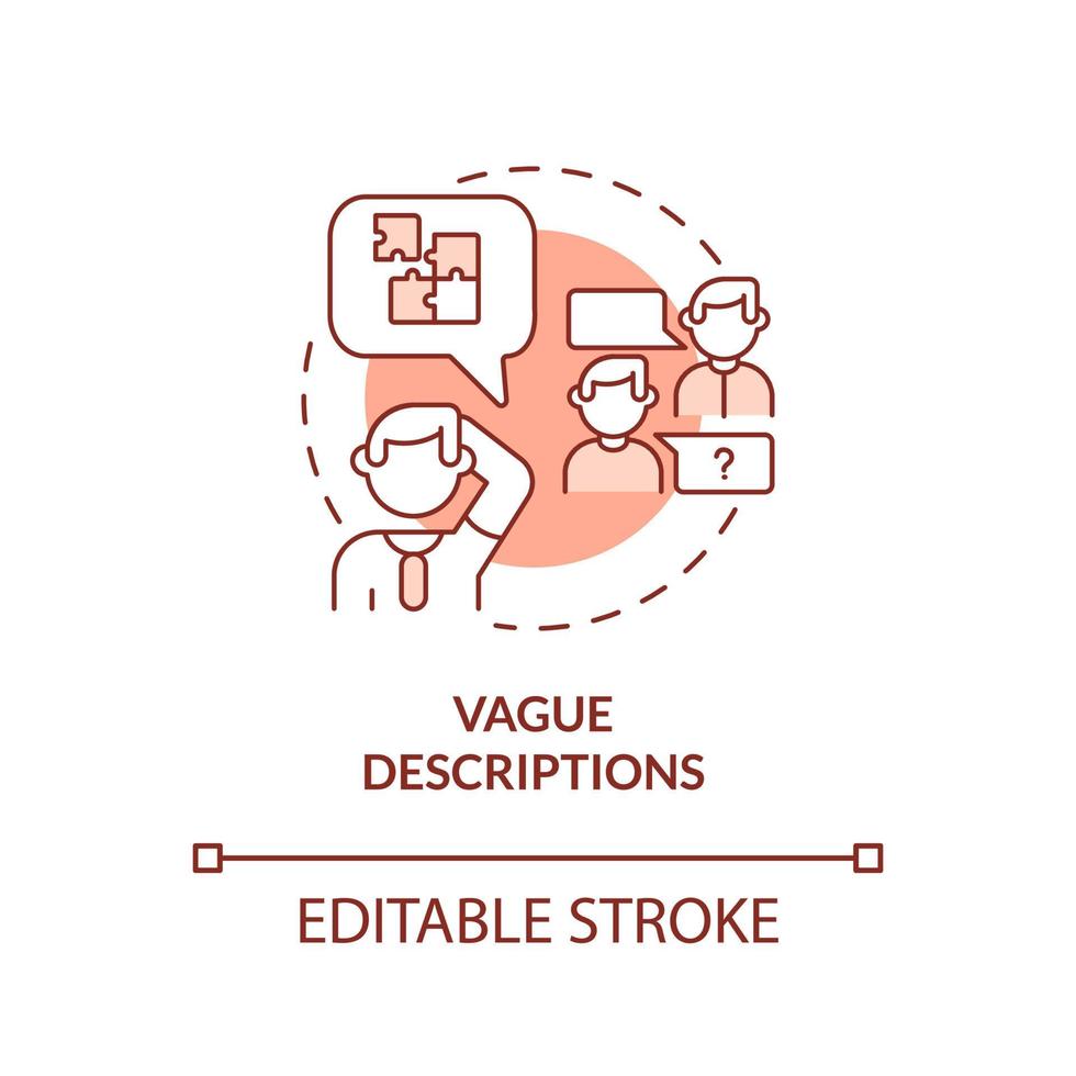 Vague descriptions terracotta concept icon. Red flag in job interview abstract idea thin line illustration. Isolated outline drawing. Editable stroke. Arial, Myriad Pro-Bold fonts used vector