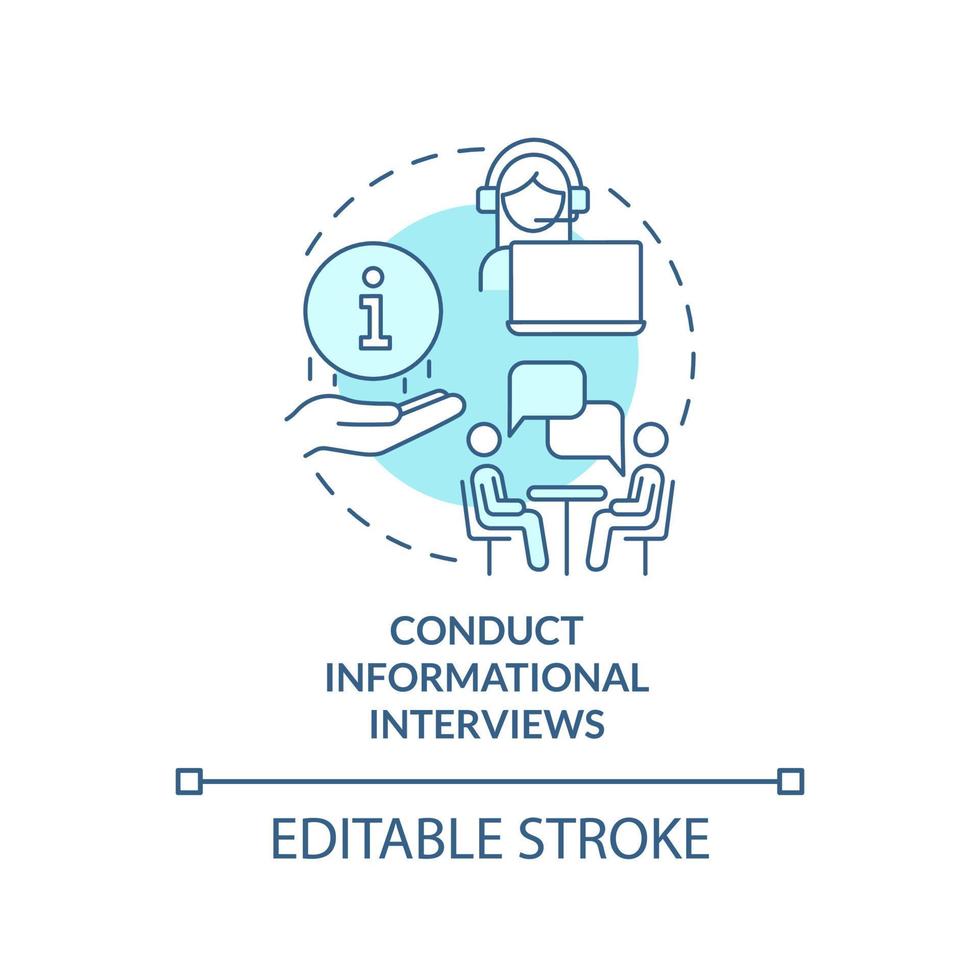 realizar entrevistas informativas icono de concepto turquesa. paso para elegir ilustración de línea delgada de idea abstracta de carrera. dibujo de contorno aislado. trazo editable. arial, innumerables fuentes pro-bold utilizadas vector