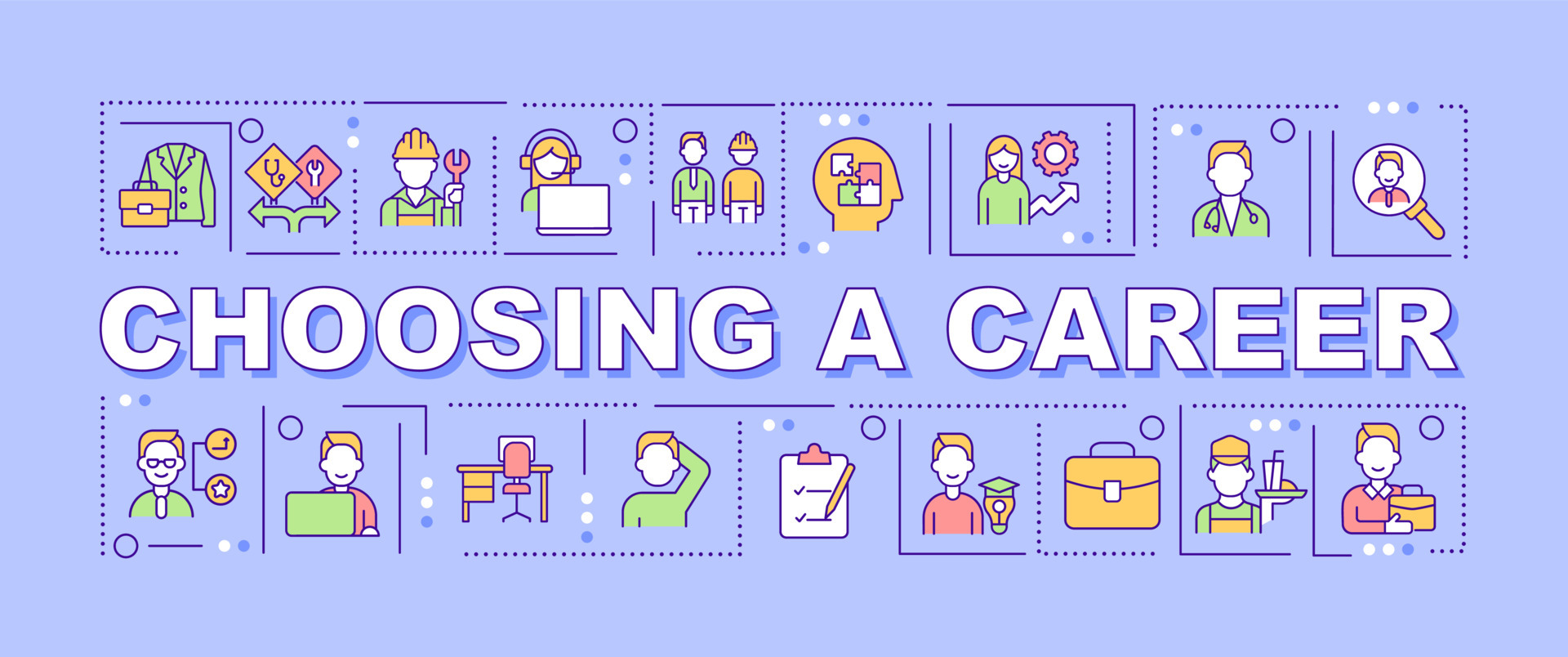 Choosing career word concepts purple banner. Make occupation choices ...