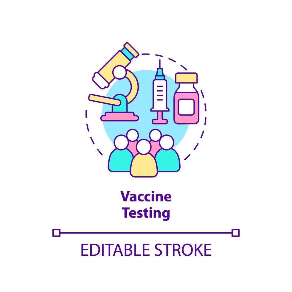 Vaccine testing concept icon. Work upon antidot. Things to be tested abstract idea thin line illustration. Isolated outline drawing. Editable stroke. Arial, Myriad Pro-Bold fonts used vector