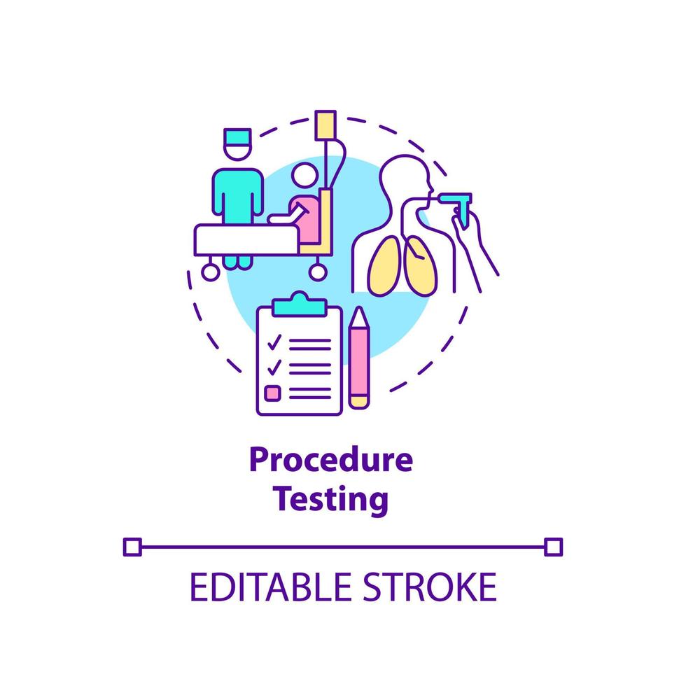 icono de concepto de prueba de procedimiento. proporcionar estudios médicos. cosas para ser probadas idea abstracta ilustración de línea delgada. dibujo de contorno aislado. trazo editable. arial, innumerables fuentes pro-bold utilizadas vector