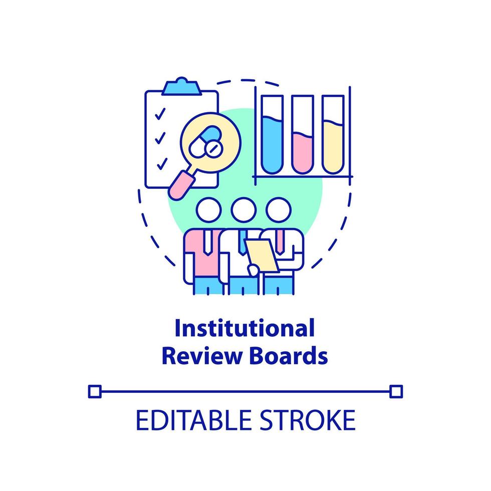 icono de concepto de juntas de revisión institucional. seguridad de los ensayos clínicos idea abstracta ilustración de línea delgada. dibujo de contorno aislado. trazo editable. arial, innumerables fuentes pro-bold utilizadas vector