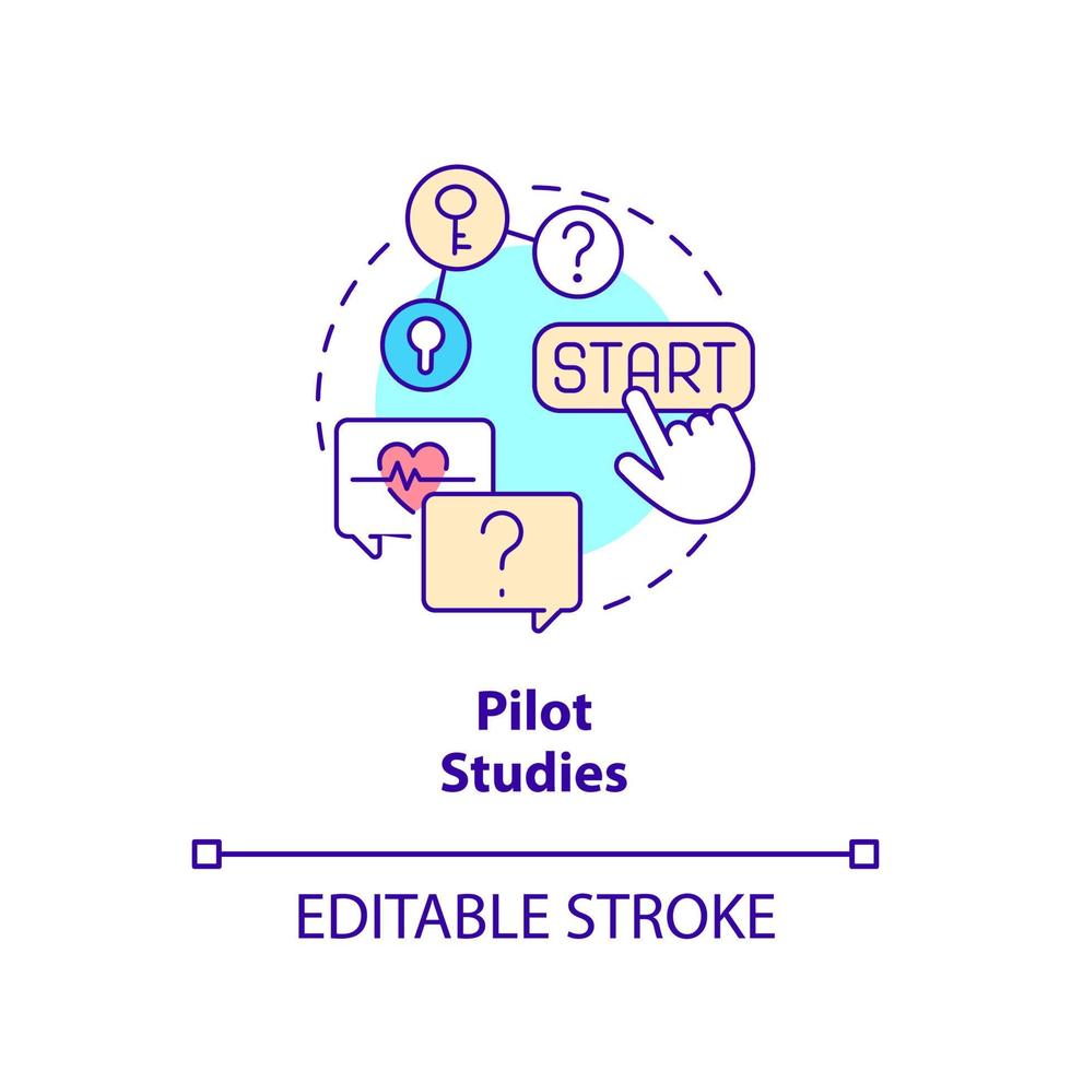 Pilot studies concept icon. Small experiment. Type of clinical trials abstract idea thin line illustration. Isolated outline drawing. Editable stroke. Arial, Myriad Pro-Bold fonts used vector