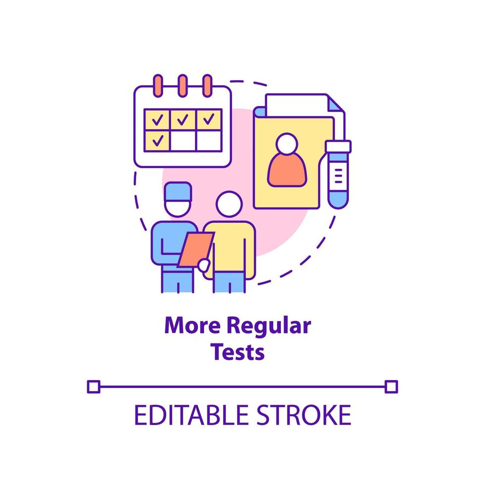 More regular tests concept icon. Clinical trials advantage for participant abstract idea thin line illustration. Isolated outline drawing. Editable stroke. Arial, Myriad Pro-Bold fonts used vector