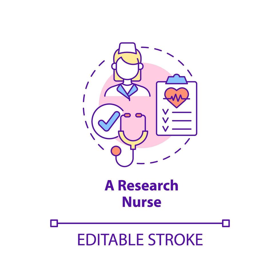 icono del concepto de enfermera de investigación. ventaja de los estudios clínicos para los pacientes idea abstracta ilustración de línea delgada. dibujo de contorno aislado. trazo editable. arial, innumerables fuentes pro-bold utilizadas vector