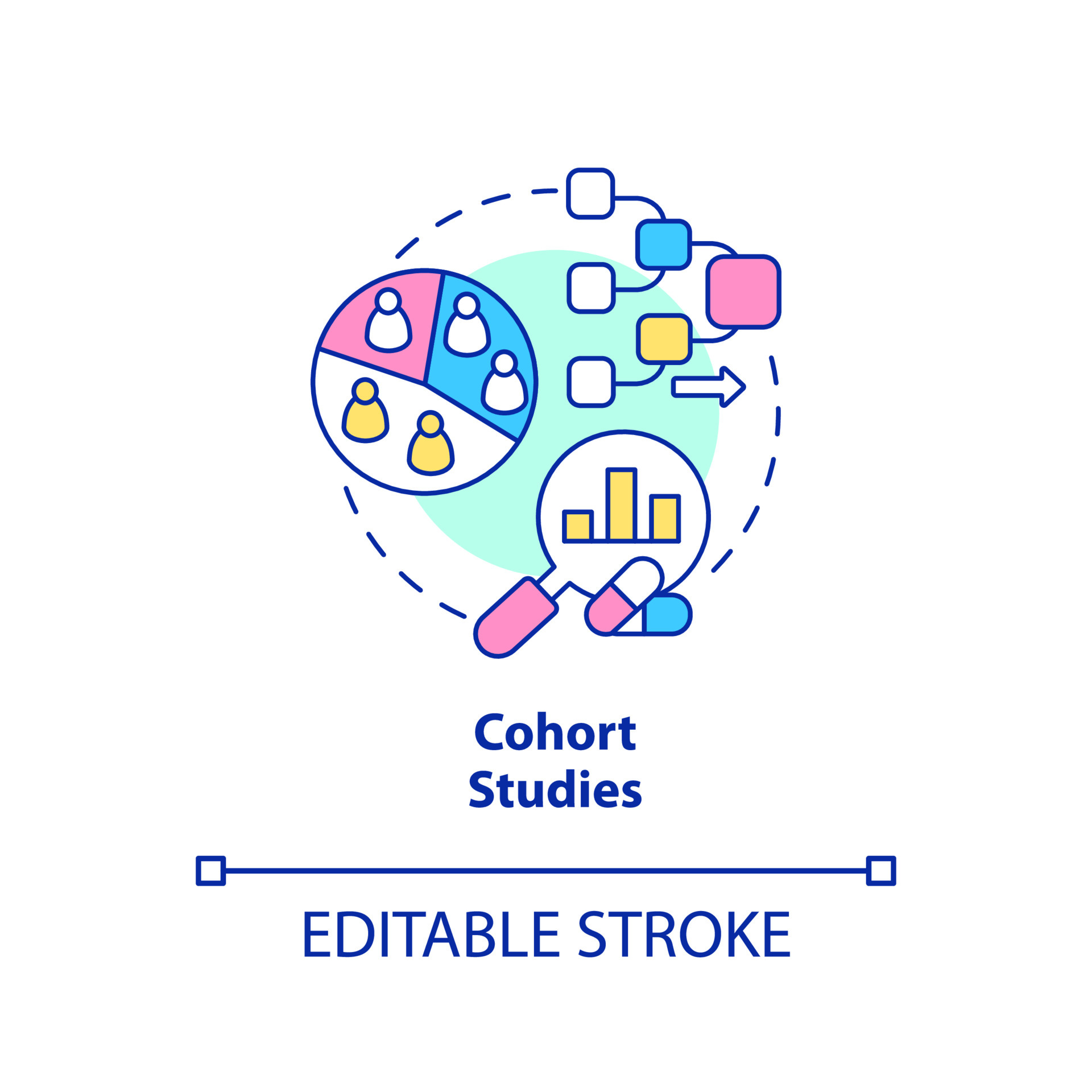 Cohort studies concept icon. Test of patient group. Clinical trials