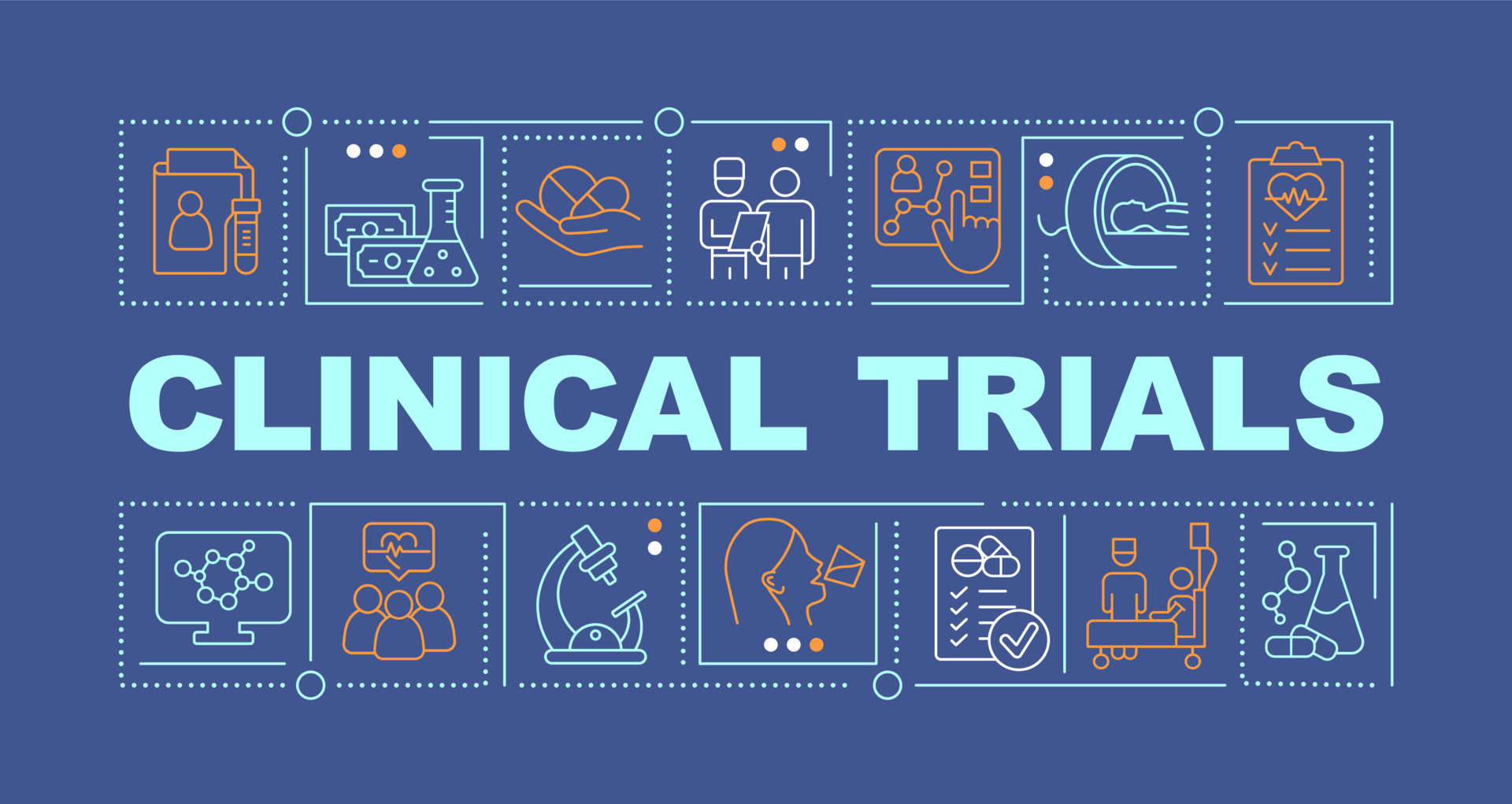 Clinical studies word concepts dark blue banner Medical research