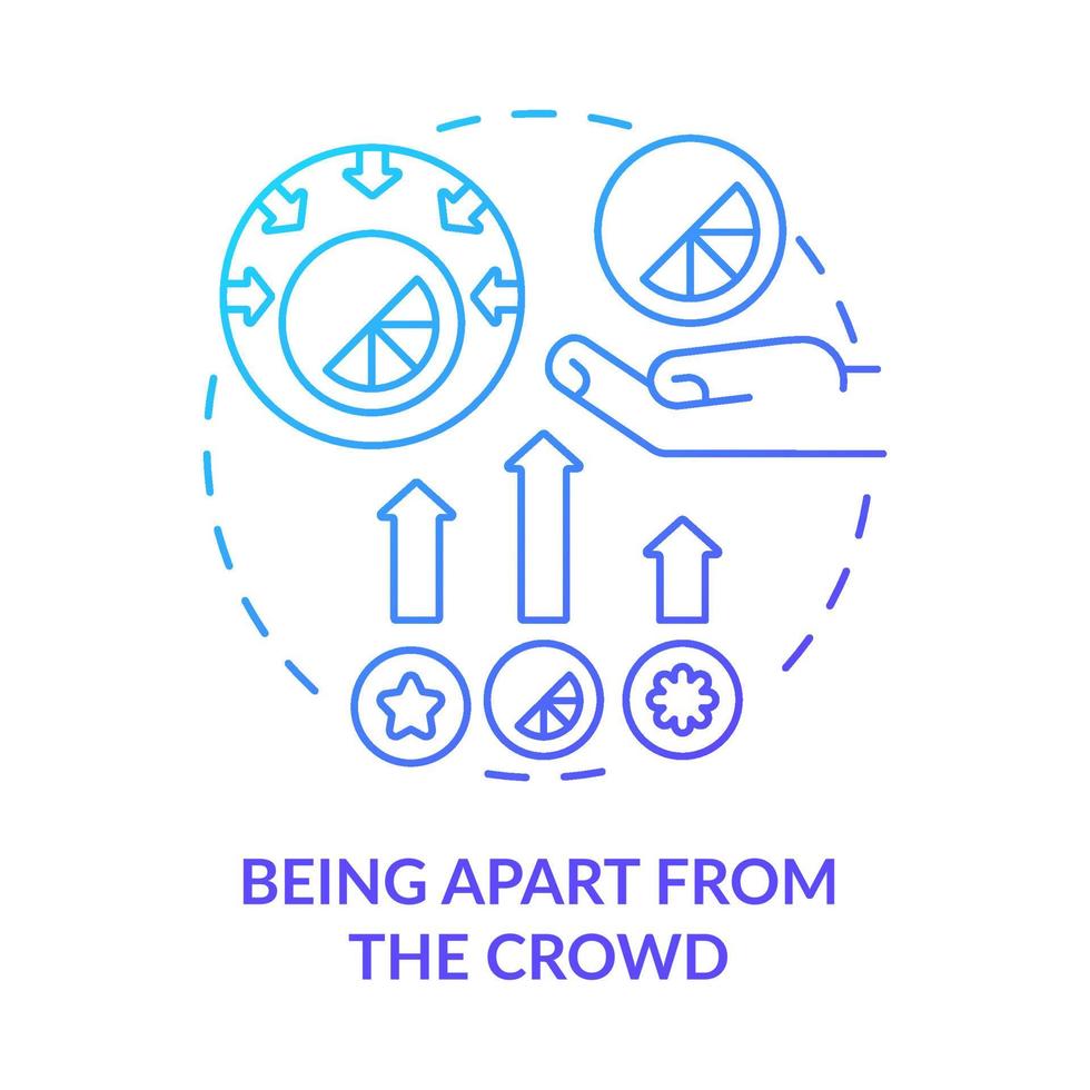 Being apart from crowd blue gradient concept icon. Alternative style. Good design importance abstract idea thin line illustration. Isolated outline drawing. Myriad Pro-Bold font used vector