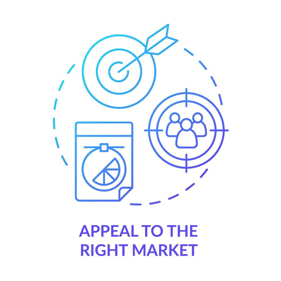 Appeal to right market blue gradient concept icon. Targeted product design. Good design importance abstract idea thin line illustration. Isolated outline drawing. Myriad Pro-Bold font used vector