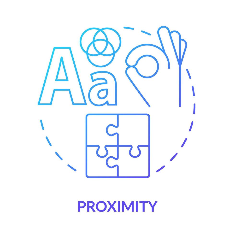 Proximity blue gradient concept icon. Visual content creation work. Graphic design principles abstract idea thin line illustration. Isolated outline drawing. Myriad Pro-Bold font used vector