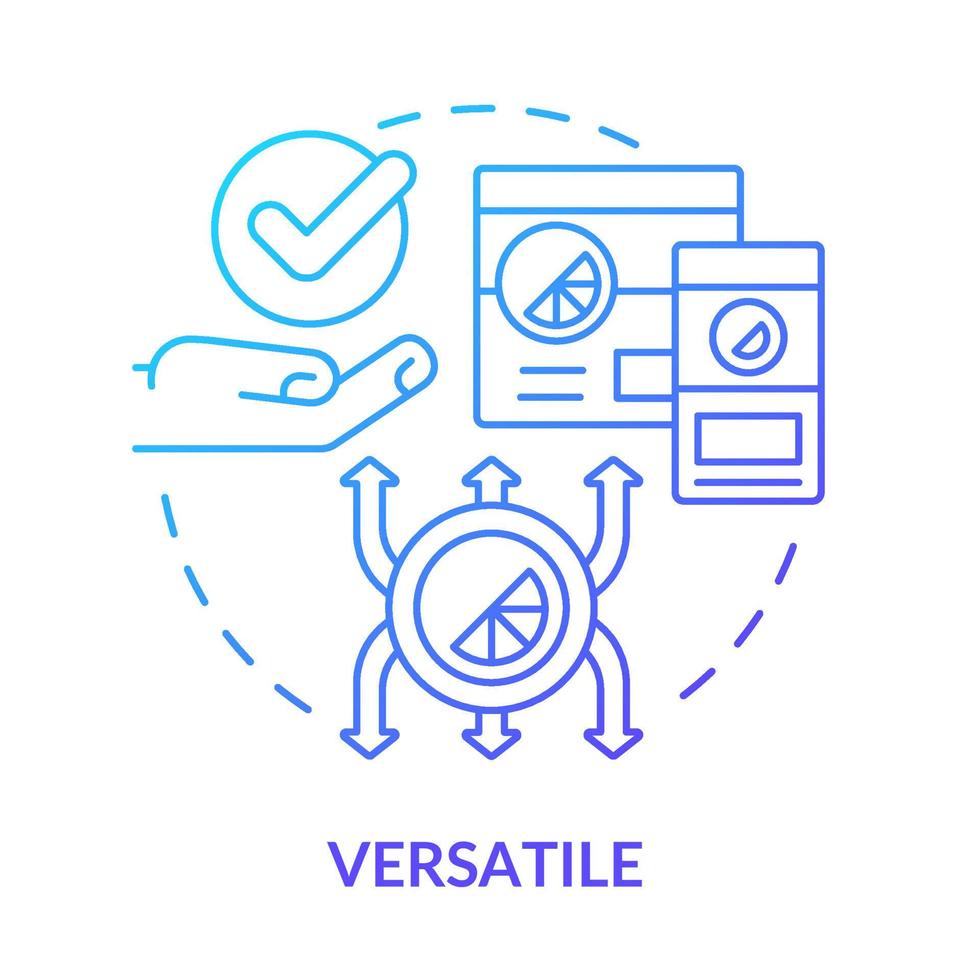 icono de concepto de degradado azul versátil. promoción empresarial. buenas características de diseño de logotipo idea abstracta ilustración de línea delgada. dibujo de contorno aislado. innumerables fuentes pro-bold utilizadas vector