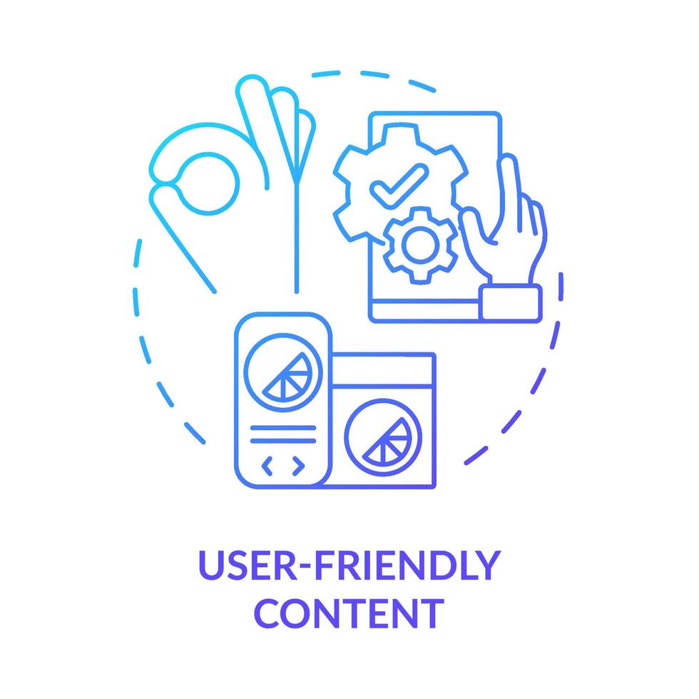 User-friendly content blue gradient concept icon. Software interface. Good design importance abstract idea thin line illustration. Isolated outline drawing. Myriad Pro-Bold font used vector