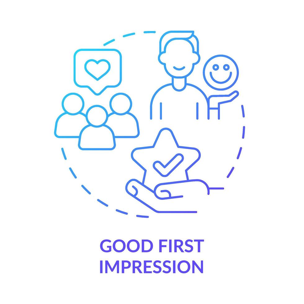 Good first impression blue gradient concept icon. Image building. Professional design importance abstract idea thin line illustration. Isolated outline drawing. Myriad Pro-Bold font used vector