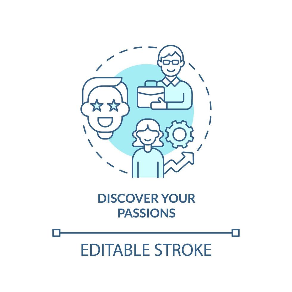 Discover your passions turquoise concept icon. What to do about bad career choice abstract idea thin line illustration. Isolated outline drawing. Editable stroke. Arial, Myriad Pro-Bold fonts used vector
