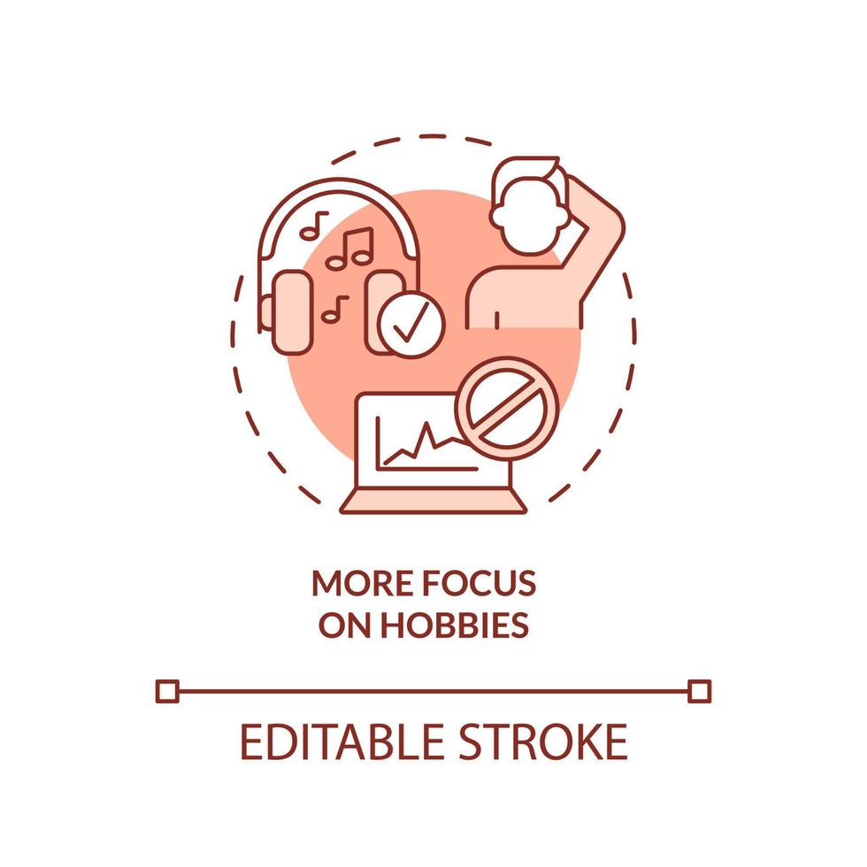 More focus on hobbies terracotta concept icon. Hint you are in wrong profession abstract idea thin line illustration. Isolated outline drawing. Editable stroke. Arial, Myriad Pro-Bold fonts used vector