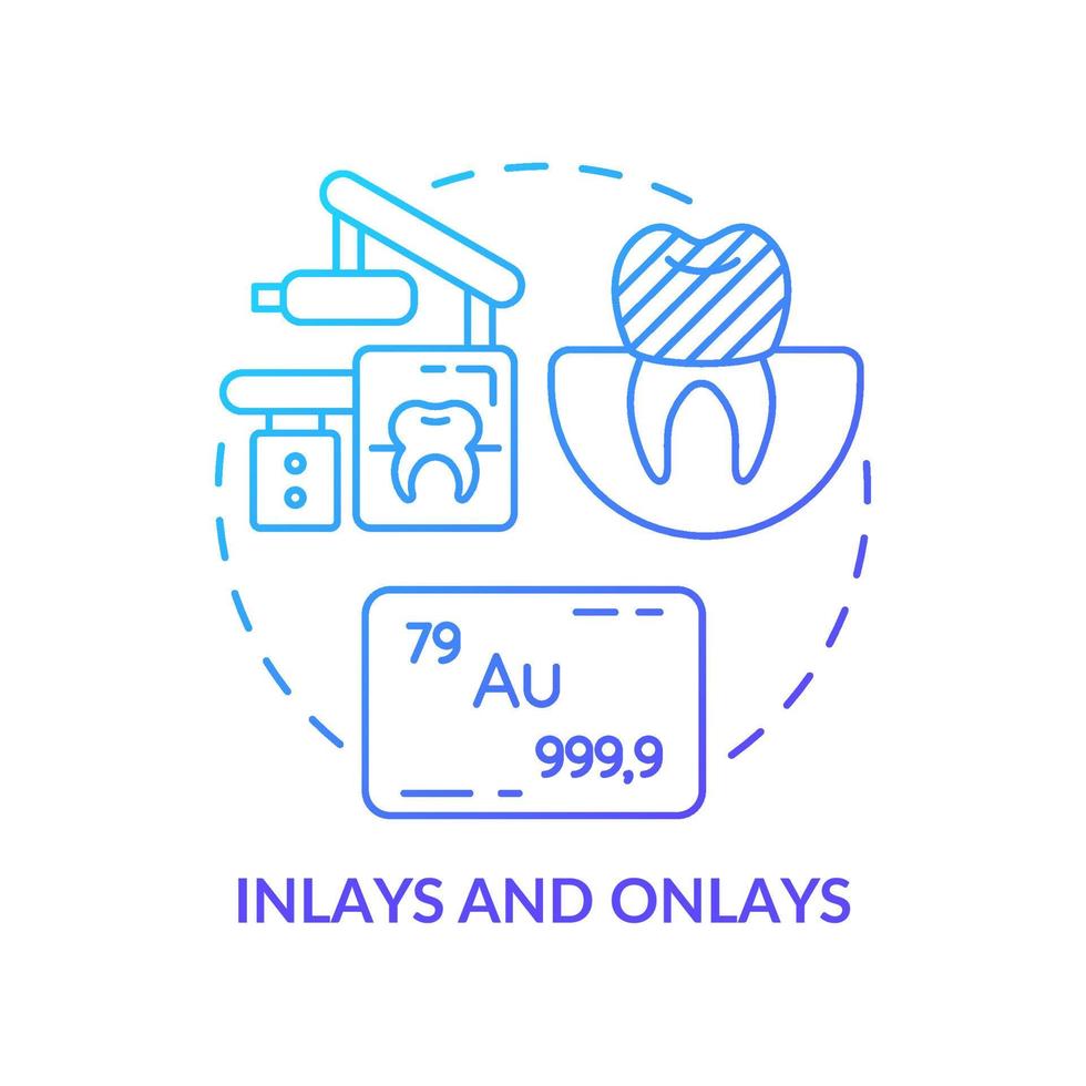 Inlays and onlays blue gradient concept icon. Aesthetic dentistry type abstract idea thin line illustration. Solution for serious dental issues. Isolated outline drawing. Myriad Pro-Bold font used vector