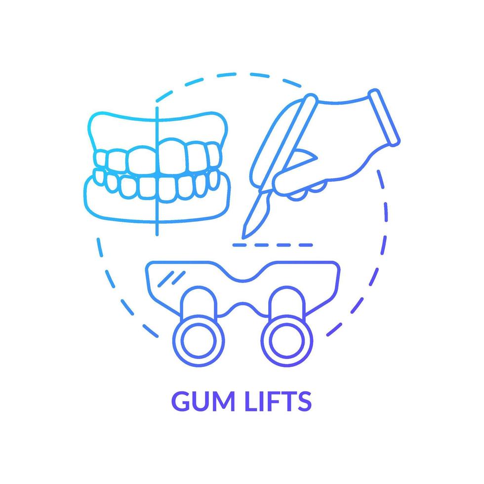 Gum lifts blue gradient concept icon. Cosmetic dentistry operation abstract idea thin line illustration. Reshaping gumline procedure. Isolated outline drawing. Myriad Pro-Bold font used vector