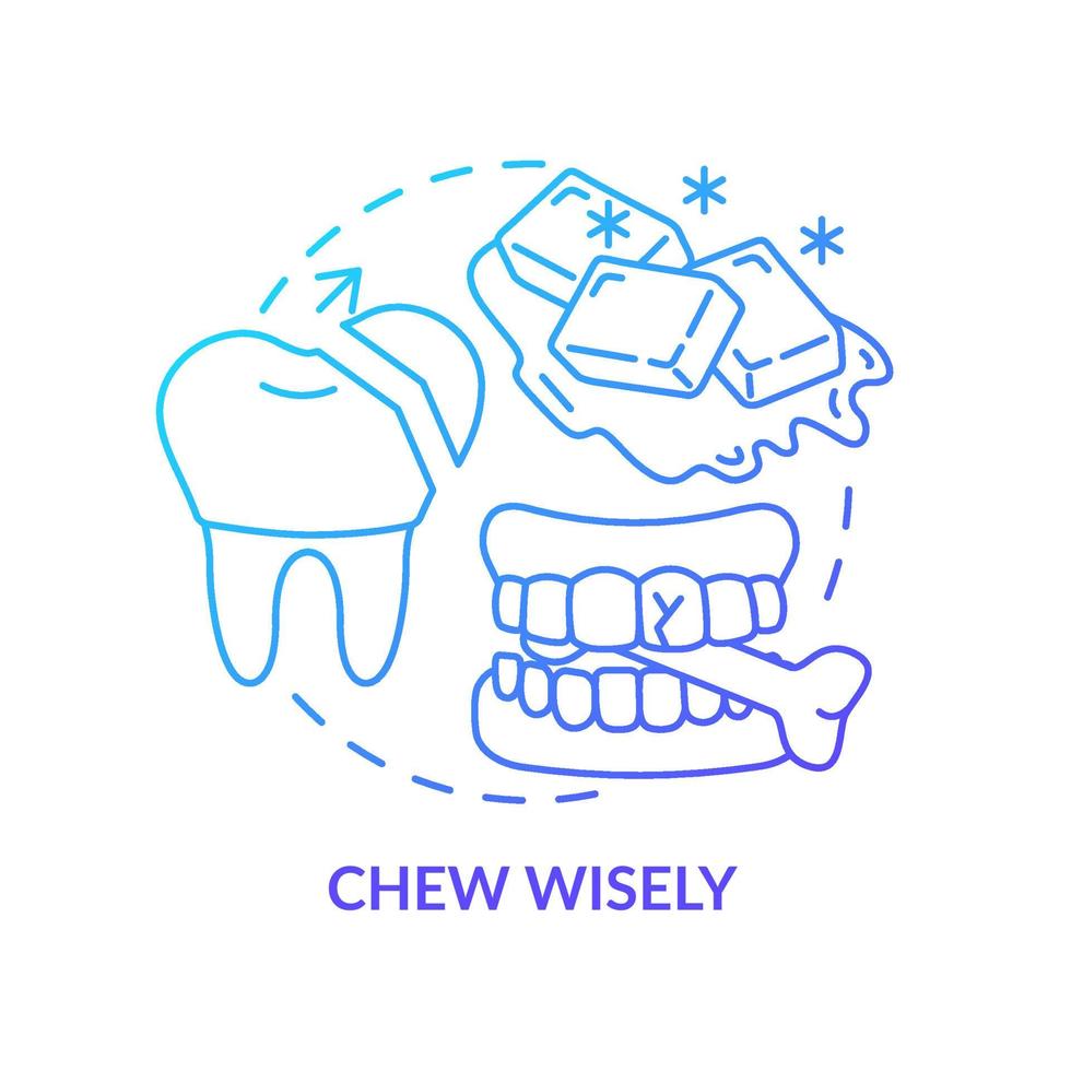 Chew wisely blue gradient concept icon. Veneers maintenance abstract idea thin line illustration. Protection against tooth decay. Isolated outline drawing. Myriad Pro-Bold font used vector