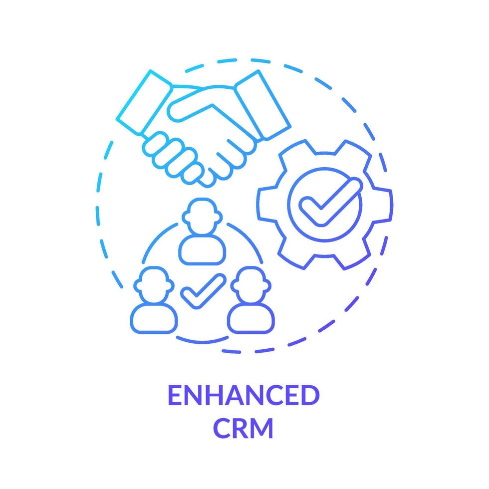 Enhanced CRM blue gradient concept icon. Business processes optimization. Advantages of UCaaS abstract idea thin line illustration. Isolated outline drawing. Myriad Pro-Bold fonts used vector