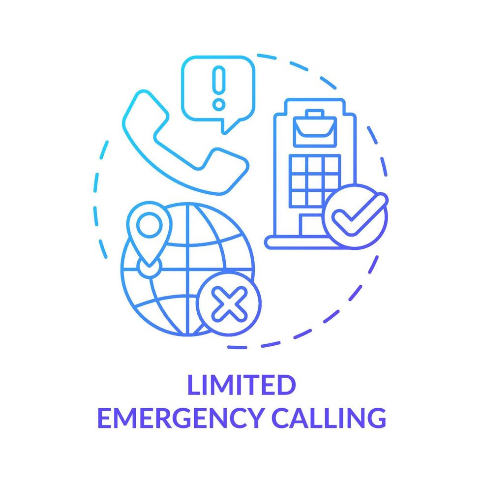 Limited emergency calling blue gradient concept icon. Actual location data. UCaaS problems abstract idea thin line illustration. Isolated outline drawing. Myriad Pro-Bold fonts used vector