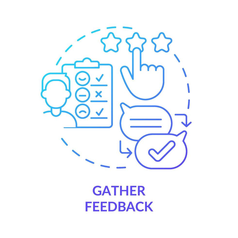 Gather feedback blue gradient concept icon. Analyze review. Providing UCaaS infrastructure process abstract idea thin line illustration. Isolated outline drawing. Myriad Pro-Bold fonts used vector