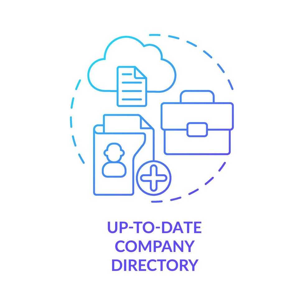 Up-to-date company directory blue gradient concept icon. Access to employees. Benefits of UCaaS abstract idea thin line illustration. Isolated outline drawing. Myriad Pro-Bold fonts used vector