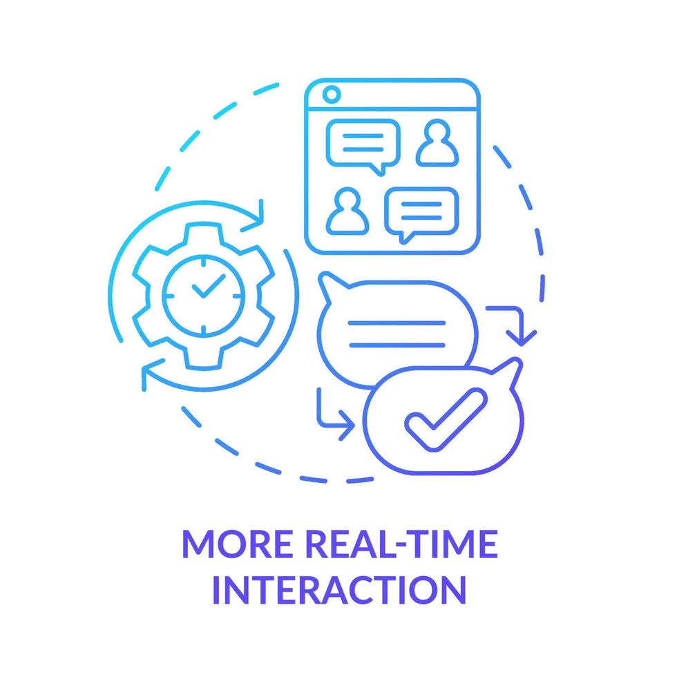More real-time interaction blue gradient concept icon. Live chat. Benefits of UCaaS using abstract idea thin line illustration. Isolated outline drawing. Myriad Pro-Bold fonts used vector