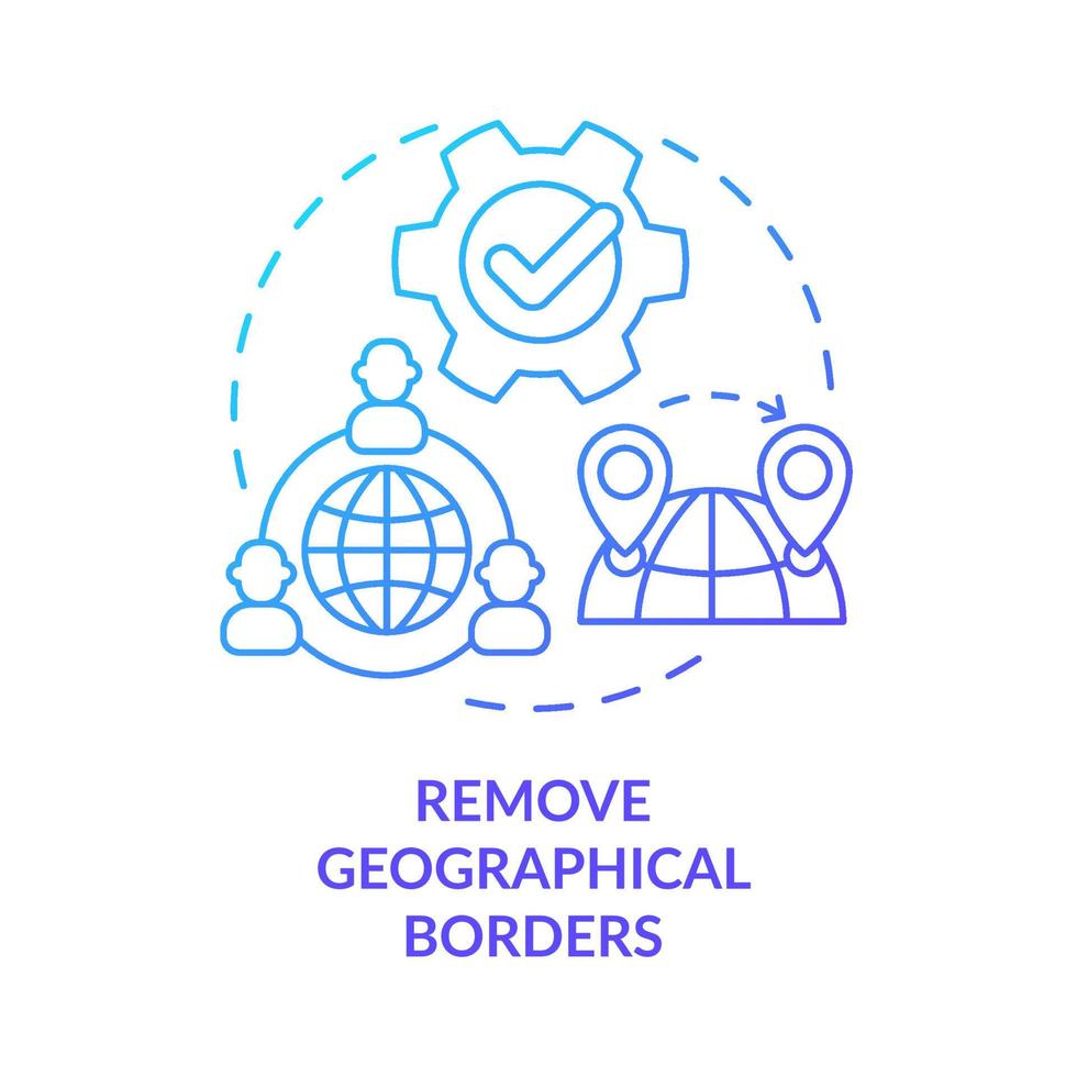 Remove geographical borders blue gradient concept icon. Global connection. Benefits of UCaaS system abstract idea thin line illustration. Isolated outline drawing. Myriad Pro-Bold fonts used vector